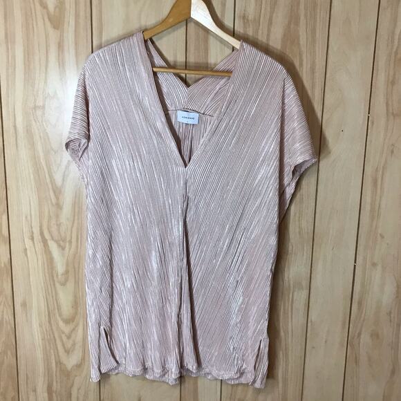 Adrienne Silky Ribbed V-Neck Short Sleeve Stretch Blouse L - Picture 1 of 4